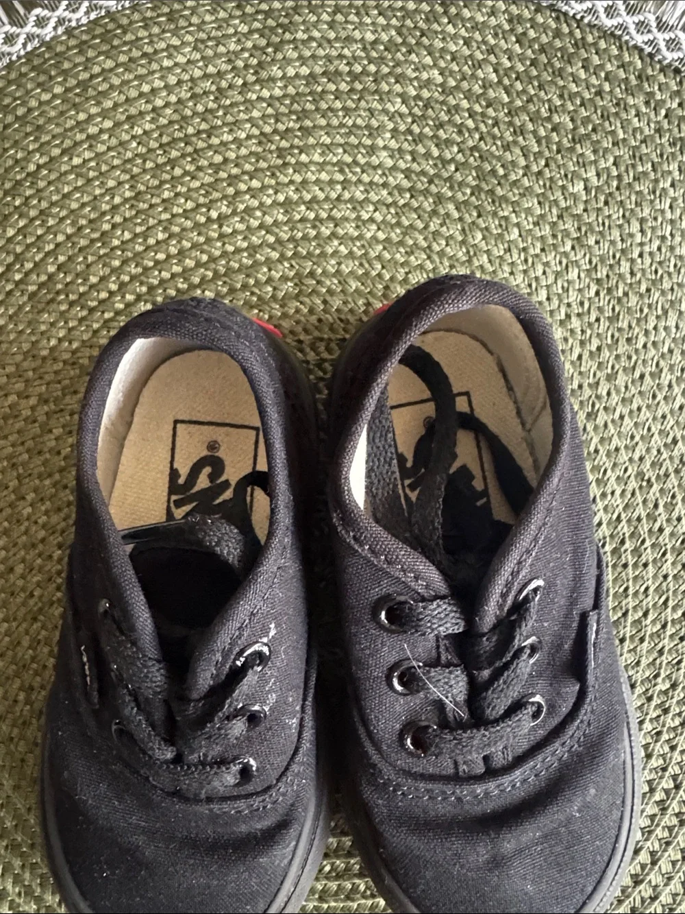 Vans Black Canvas Kids Sneakers with Red Heel Tab